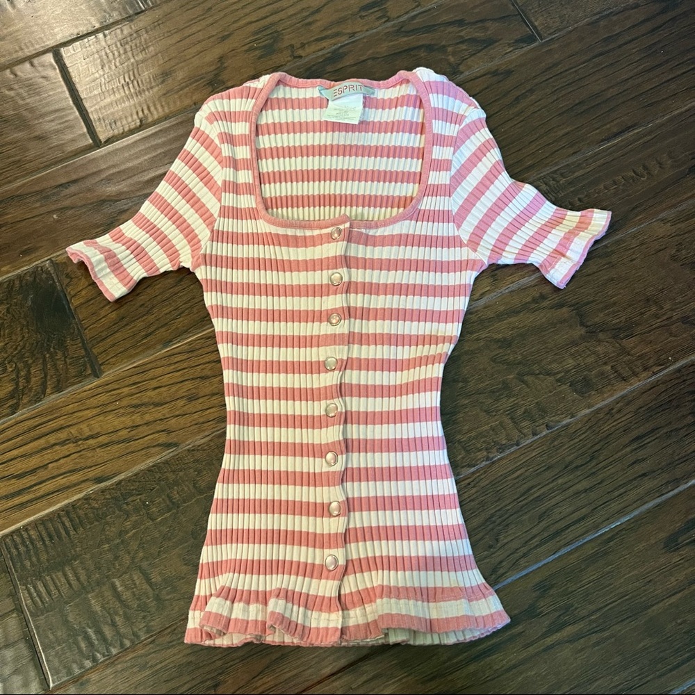 Esprit womens pink striped ribbed scoop neck top